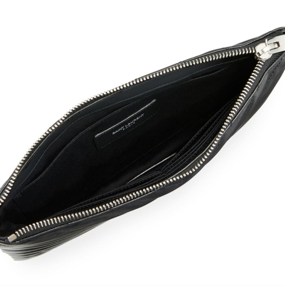 BRAND NEW! YSL CASSANDRE SAINT LAURENT MATELASSÉ ZIPPED POUCH IN GRAIN DE POUDRE - Picture 5 of 16